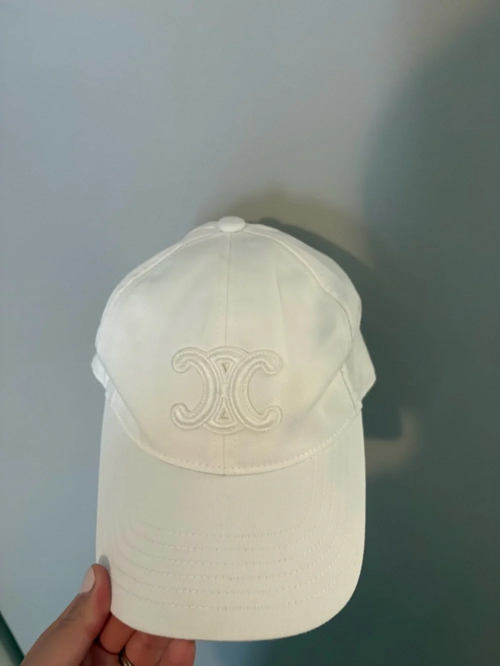 Celine White Embroidered Triomphe Baseball Cap size M- worn once- authentic